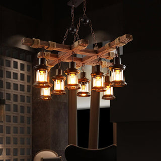 Lustra Lustre Vintage Bois Verre Rétro