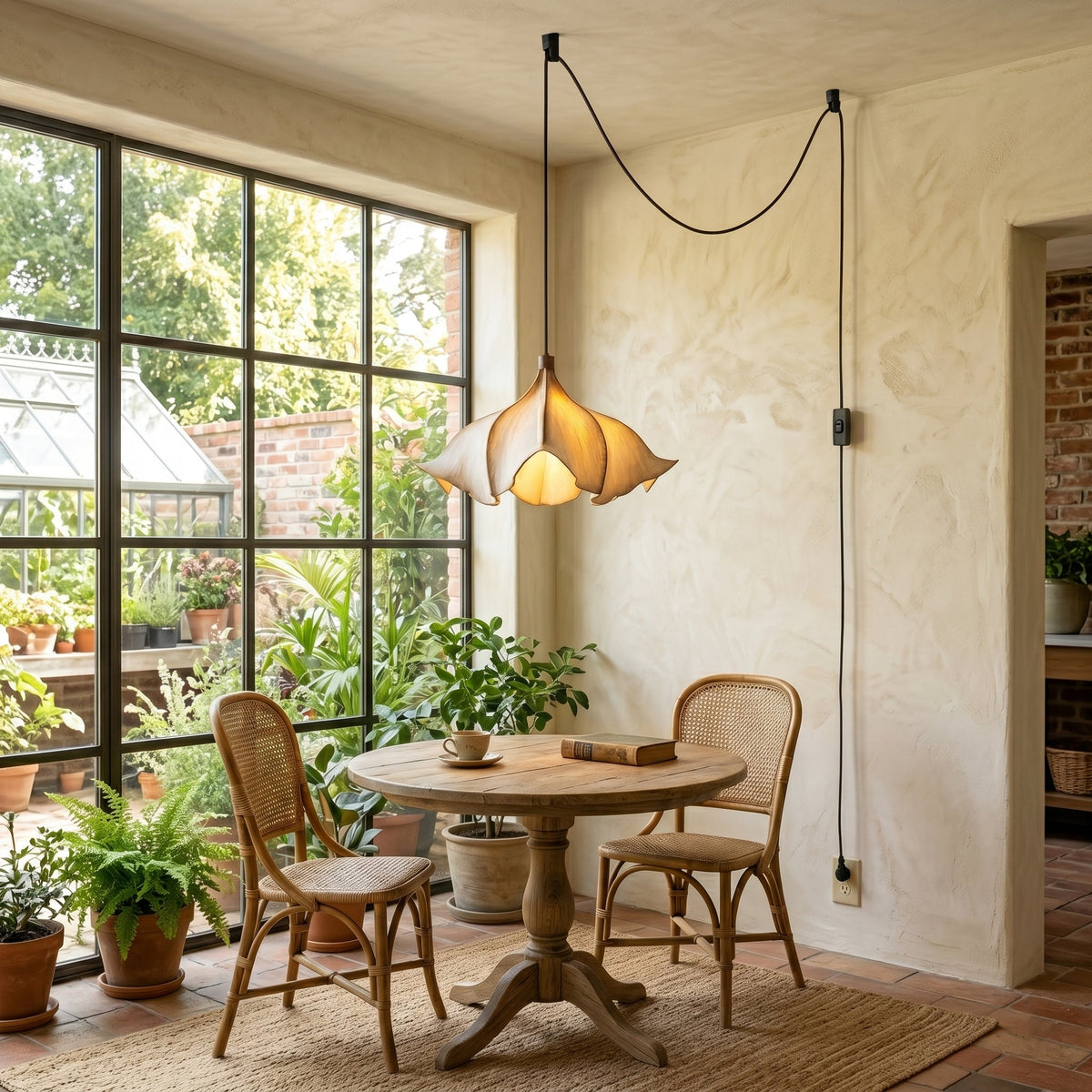 The Viscontea swag light illuminating a cozy reading nook.