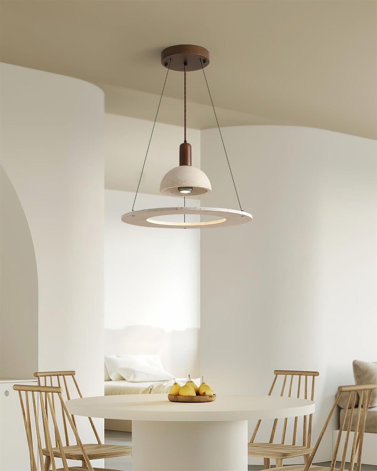 Ritta Travertine Dome & Ring Pendant Lamp - Neutralighting