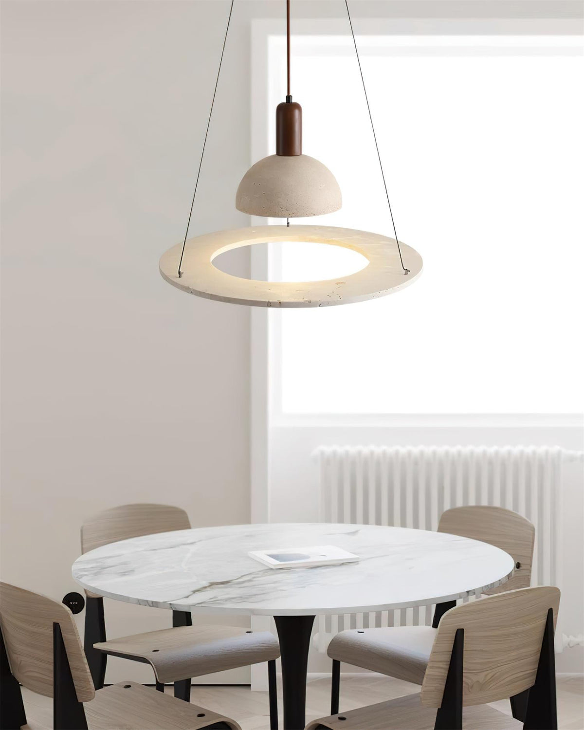 Ritta Travertine Dome & Ring Pendant Lamp - Neutralighting