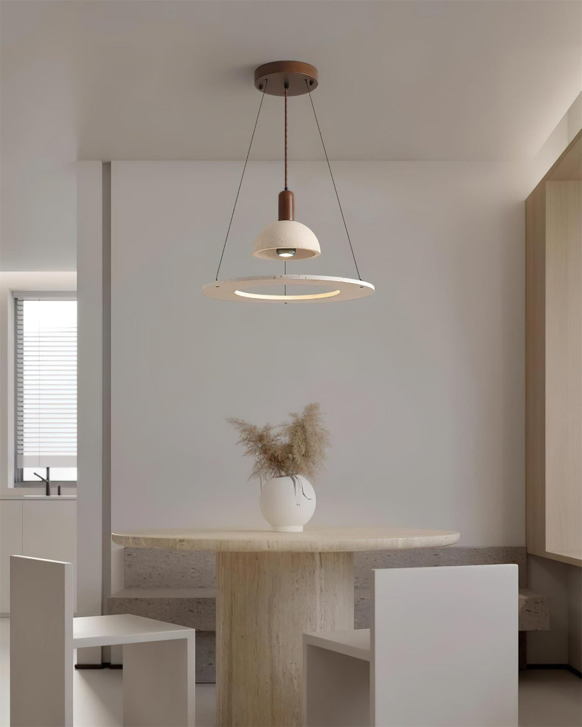 Ritta Travertine Dome & Ring Pendant Lamp - Neutralighting