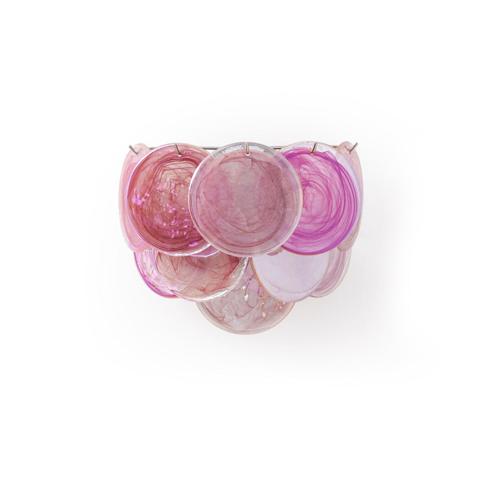 Vistosi Disc Wall Lamp in pink glass, front view.