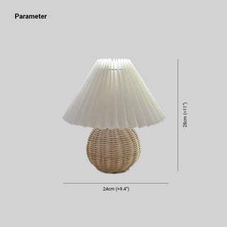 Muto Lampe de Table Vintage, Céramique/Rotin/Bois/Tissu, Blanc/Beige, Chambre