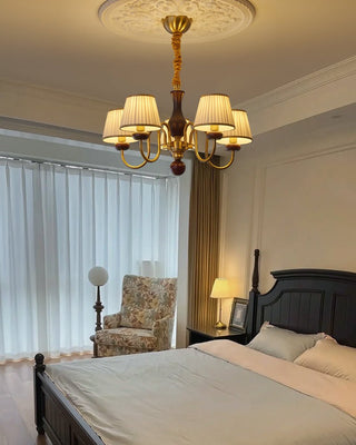 Erthaos Lustre Bois Tissu Plissé Élégance Traditionnelle-Luire