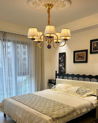 Erthaos Lustre Bois Tissu Plissé Élégance Traditionnelle-Luire