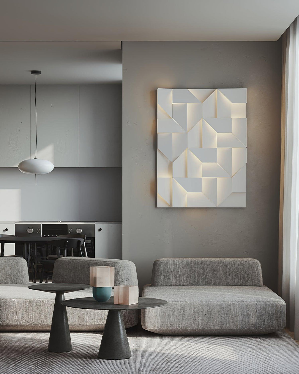 Wall Lamp 3D Geometric Panels Layered Light Art Remote Dimming Modern-Neutral Decor