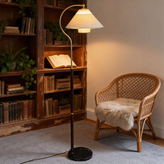 Walnut Gooseneck Floor Lamp-Neutral Decor