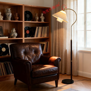 Walnut Gooseneck Floor Lamp-Neutral Decor