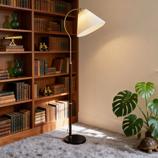 Walnut Gooseneck Floor Lamp-Neutral Decor