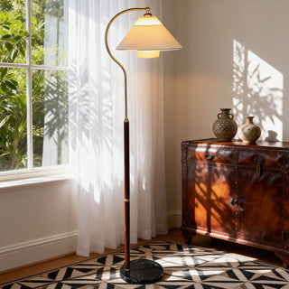 Walnut Gooseneck Floor Lamp-Neutral Decor