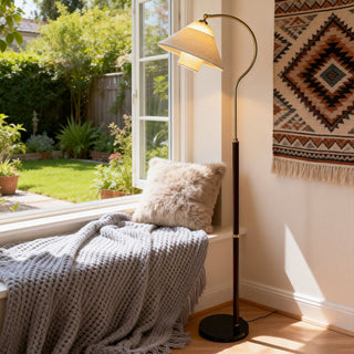 Walnut Gooseneck Floor Lamp-Neutral Decor