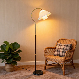 Walnut Gooseneck Floor Lamp-Neutral Decor