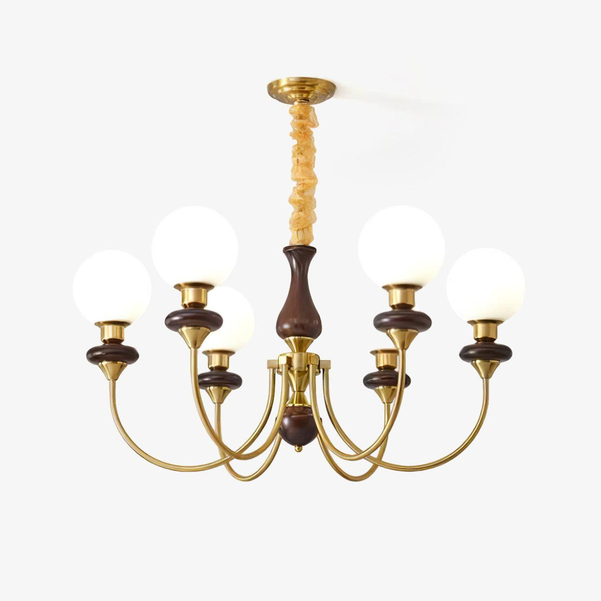 Edrelle Lustre Rétro Laiton Noyer Verre