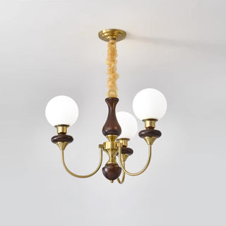 Lustra Lustre Rétro Laiton Noyer Verre