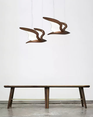 Lustra Lustre Forme d'Oiseau Bois Sculptural