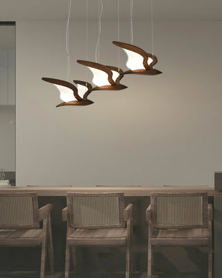 Lustra Lustre Forme d'Oiseau Bois Sculptural