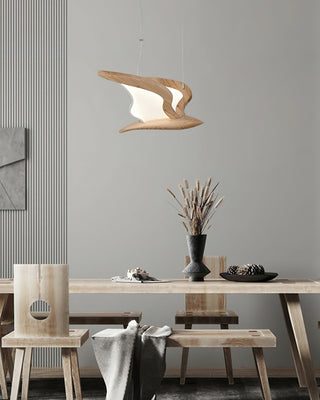 Lustra Lustre Forme d'Oiseau Bois Sculptural
