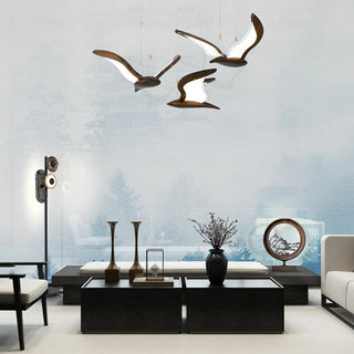 Lustra Lustre Forme d'Oiseau Bois Sculptural