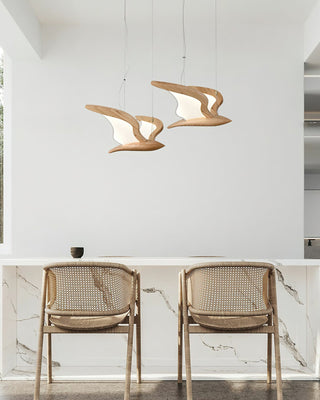 Lustra Lustre Forme d'Oiseau Bois Sculptural