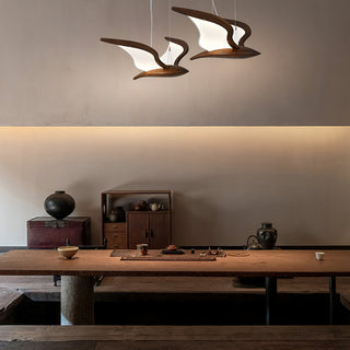 Lustra Lustre Forme d'Oiseau Bois Sculptural
