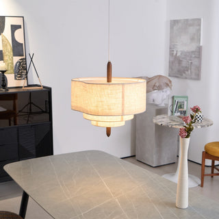 Eldorora Élégance Vague Échelle Bois Tissu Pendentif Lampe
