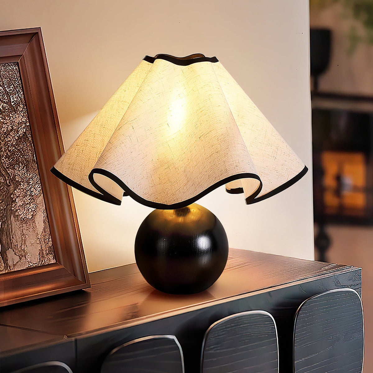 Kalion Lampe de Table en Bois Et Tissu