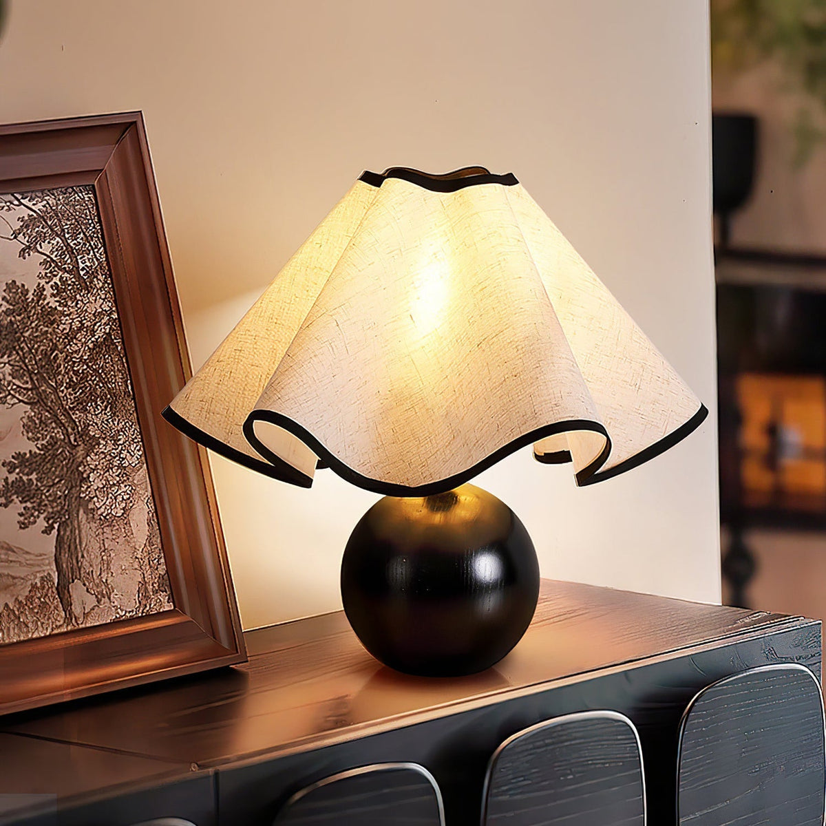 Kalion Lampe de Table en Bois Et Tissu