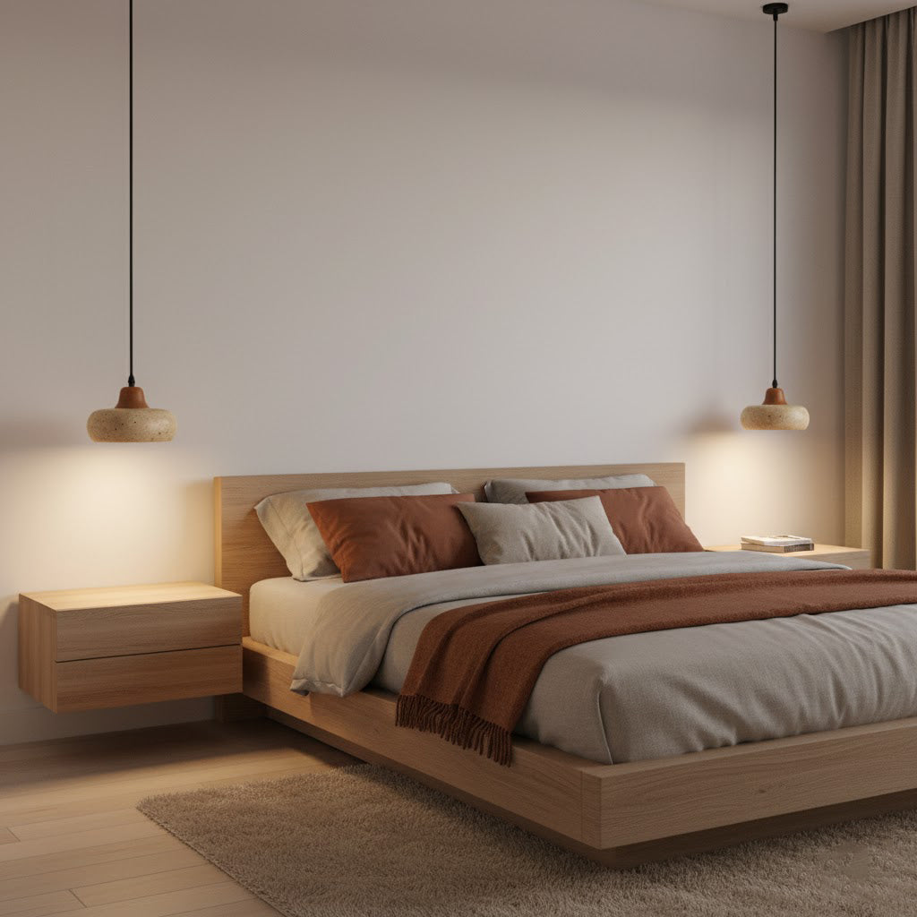Wella Pendant Light turned on, showing its warm glow.
