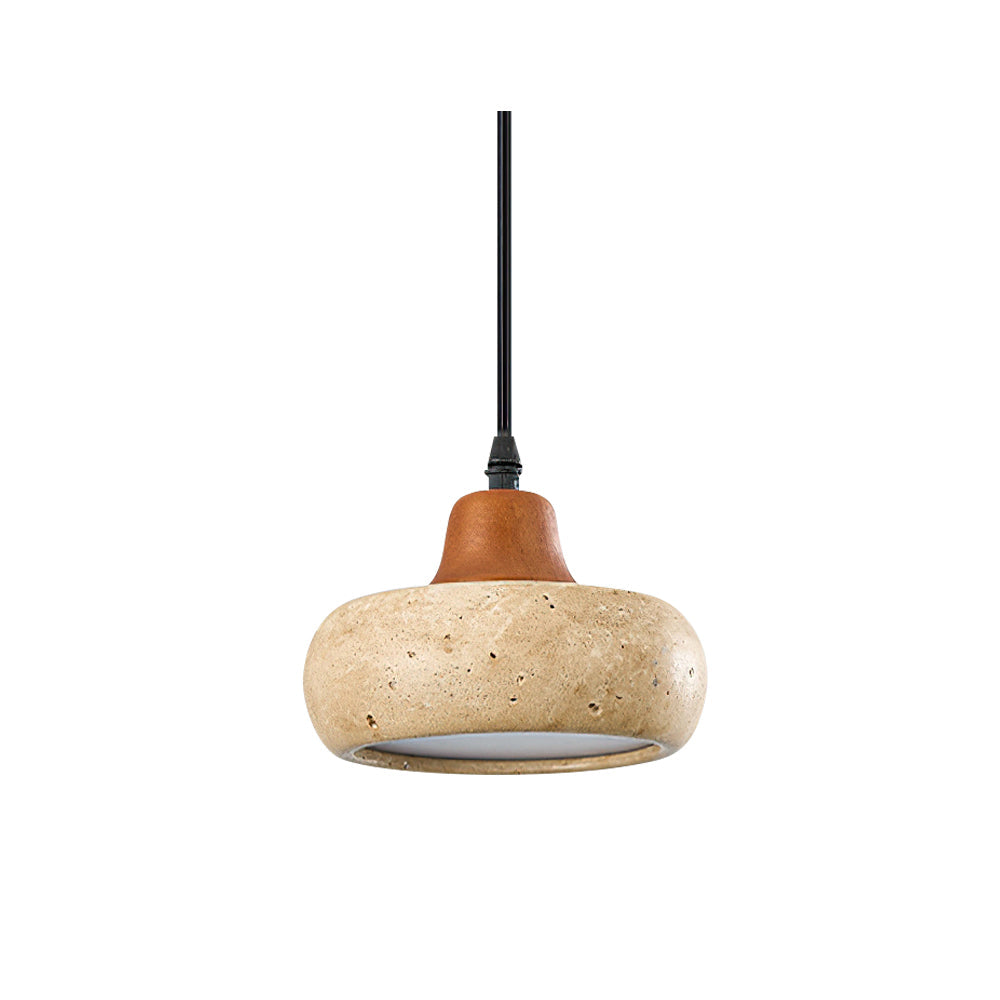Wella Pendant Light in yellow travertine, close-up view.