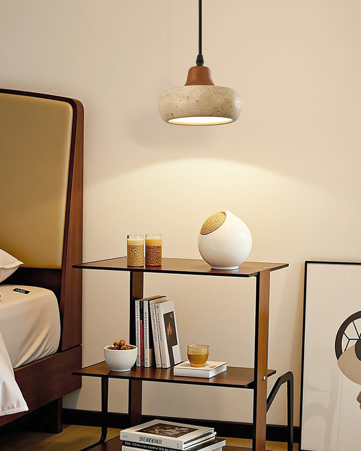 Wella Pendant Light in a minimalist bedroom setting.