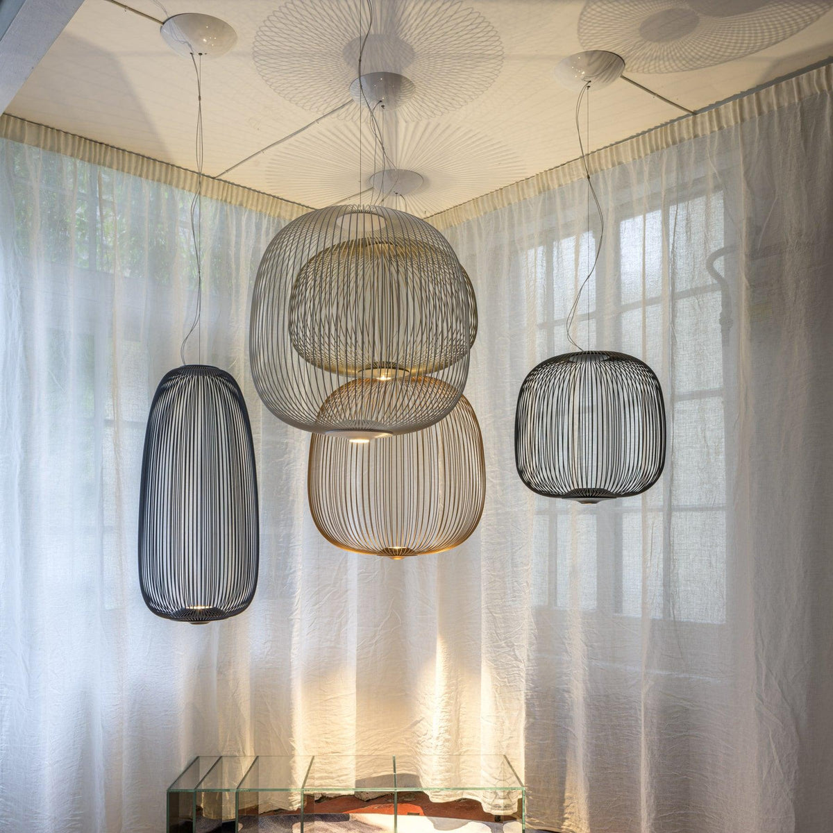 Lumio Lightweight Spokes Cage Pendant Light-Neutral Decor