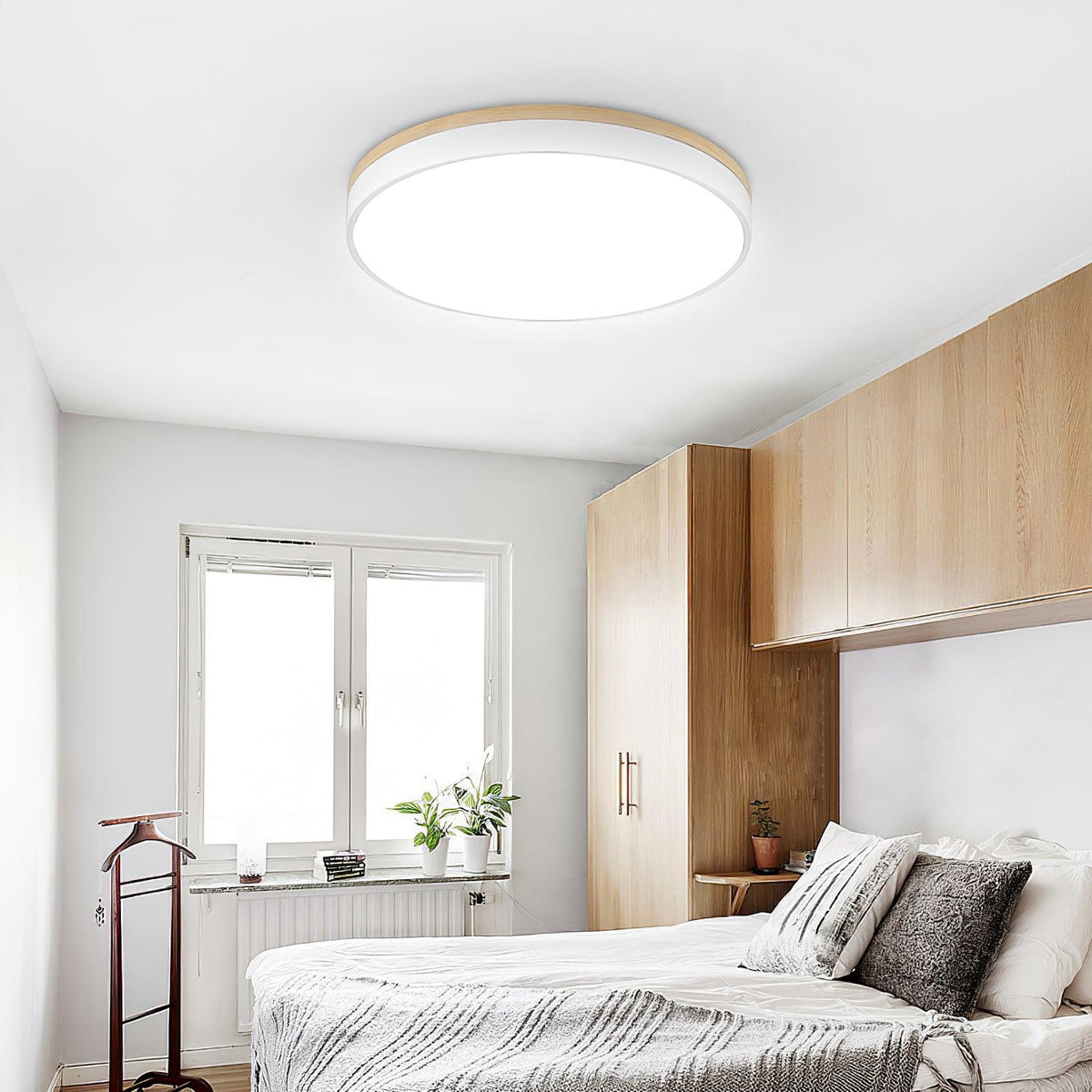 Laureva Plafonnier Blanc Ronde avec Bois