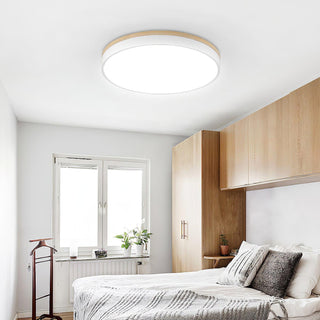 Solara Plafonnier Blanc Ronde avec Bois