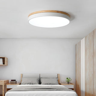 Solara Plafonnier Blanc Ronde avec Bois