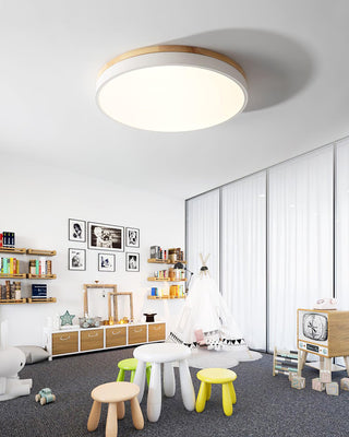 Solara Plafonnier Blanc Ronde avec Bois