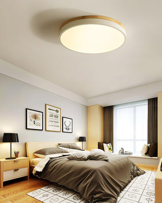Solara Plafonnier Blanc Ronde avec Bois