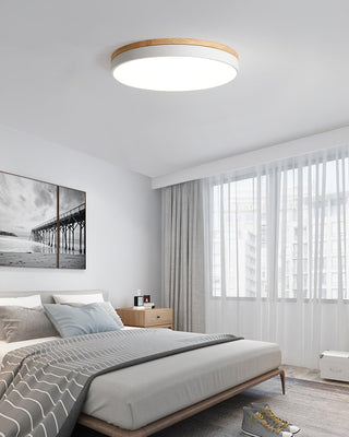 Solara Plafonnier Blanc Ronde avec Bois