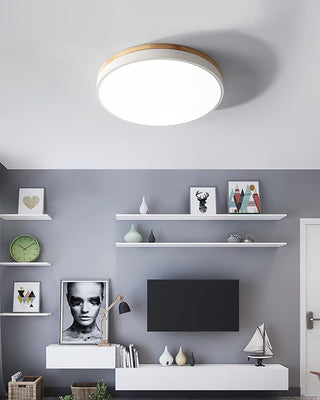 Solara Plafonnier Blanc Ronde avec Bois
