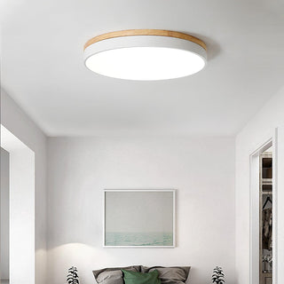 Solara Plafonnier Blanc Ronde avec Bois