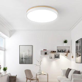 Solara Plafonnier Blanc Ronde avec Bois