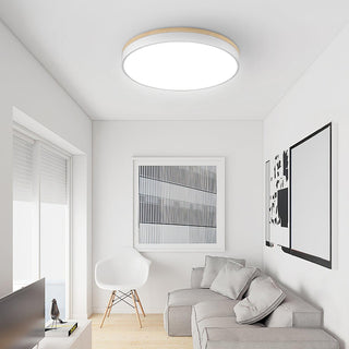 Solara Plafonnier Blanc Ronde avec Bois