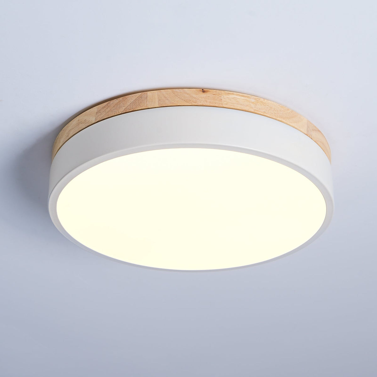 Laureva Plafonnier Blanc Ronde avec Bois
