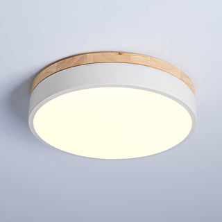 Solara Plafonnier Blanc Ronde avec Bois