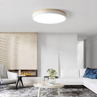 Solara Plafonnier Blanc Ronde avec Bois