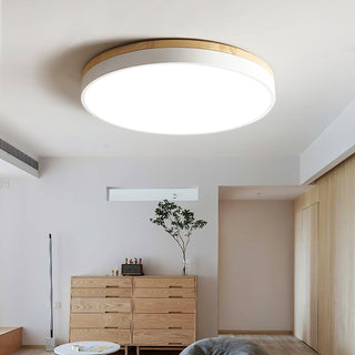 Solara Plafonnier Blanc Ronde avec Bois