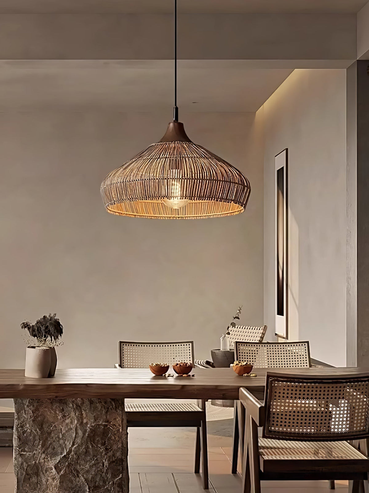 Kirana Suspension Élégante en Rotin et Bois