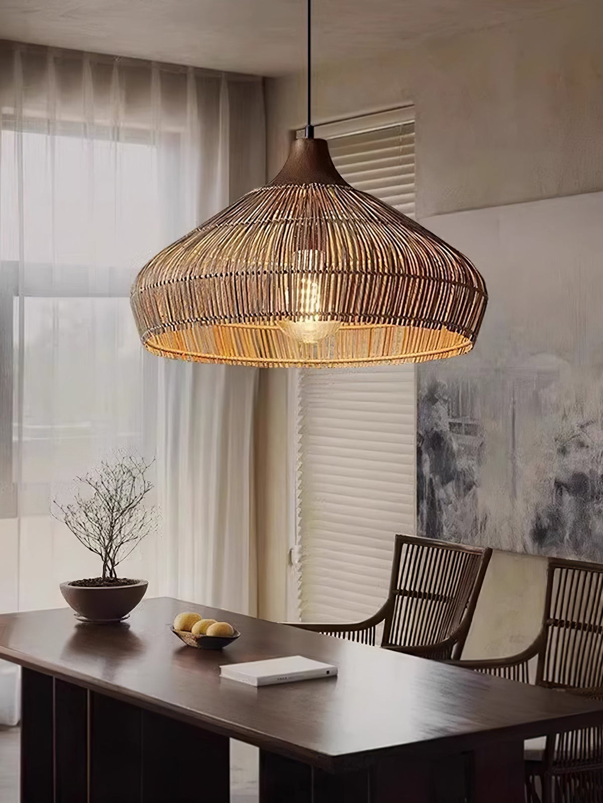 Kirana Suspension Élégante en Rotin et Bois