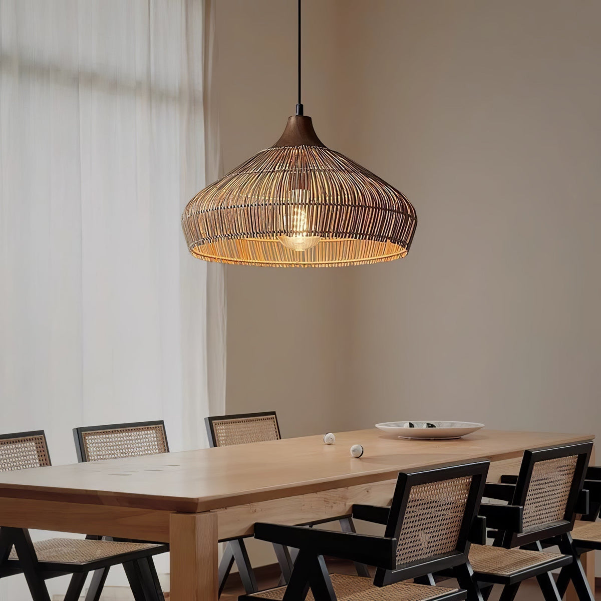 Kirana Suspension Élégante en Rotin et Bois
