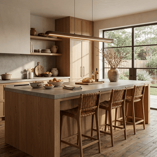 Wide Wood Linear Pendant Light-Neutral Decor