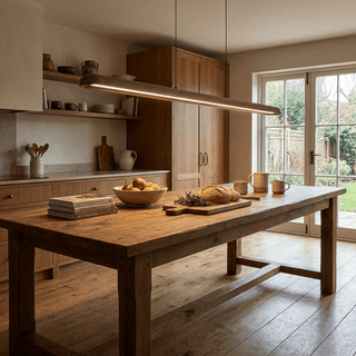 Wide Wood Linear Pendant Light-Neutral Decor